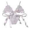 2 Pcs/Set Bra Panties Set Lace Uo Bow-knot See-through Lace V Neck Spaghetti Strap Three Point Pornographic Lady Underwear Suit