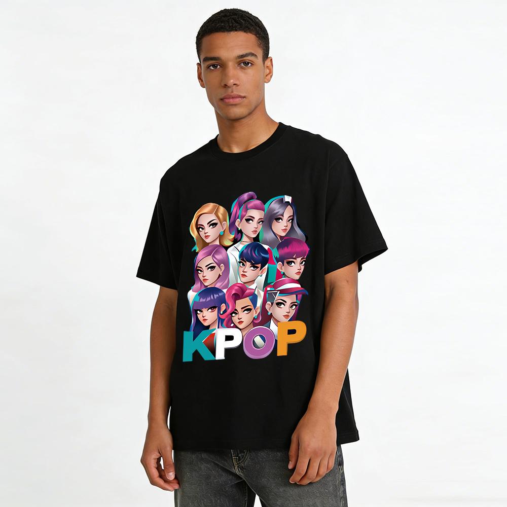 KPOP Girl Group Print T-shirt, Unisex Casual Loose Top for K-pop Fans, Trendy Korean Style Tee Pure Cotton T-shirt