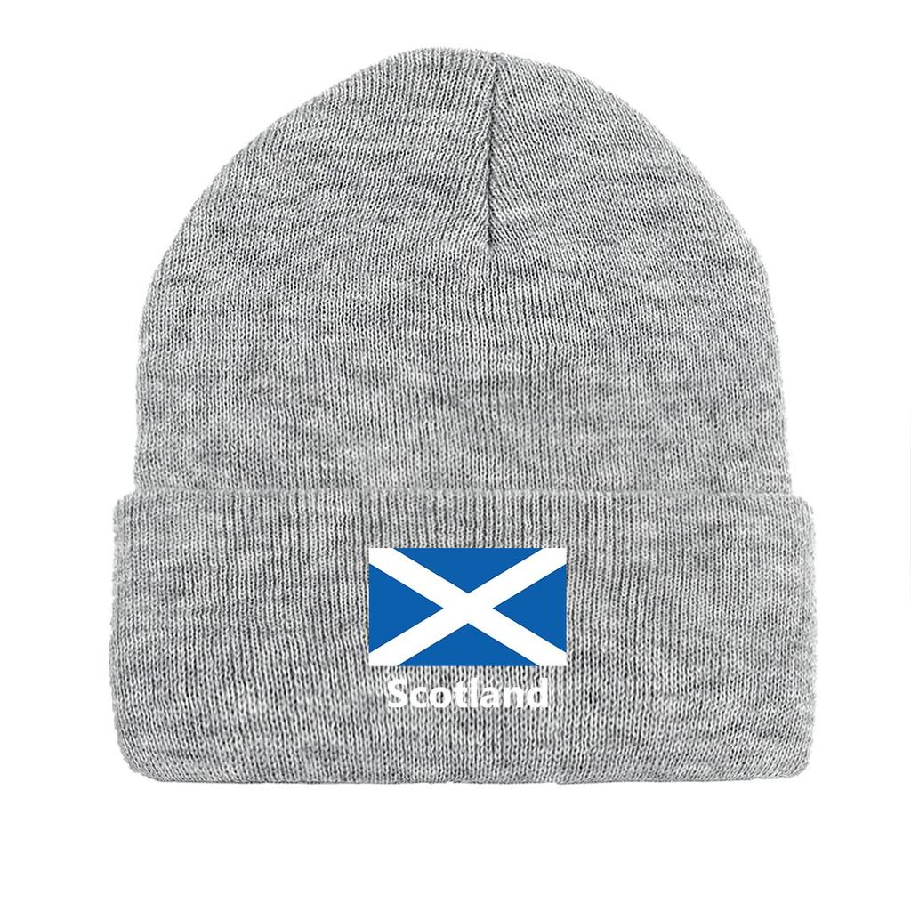 Flag of Scotland Print Knitted Cap Beanie, Patriotic Woman Cap Stretchy Autumn Unisex Pompom Beanies Knit Cap Beanie