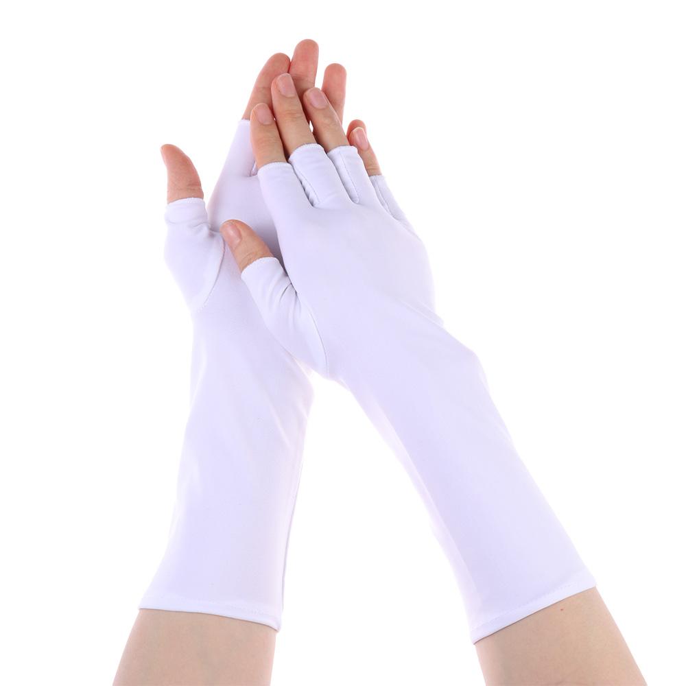 Sunscreen Protection Fingerless Long Gloves Women Arm Cool Summer Solid Mittens Half Finger Sleeves Black White Nude