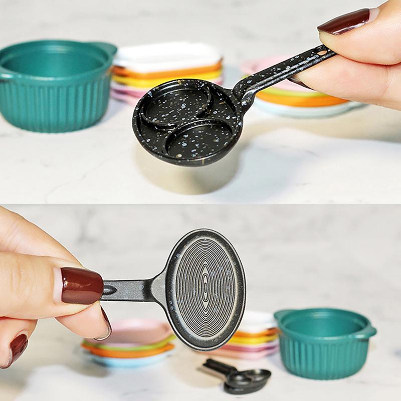 1/12 Dollhouse Frying Pan Double Hole Fried Egg Pot Dollhouse Kitchen Cookware Decoration Dolls House Mini Accessories