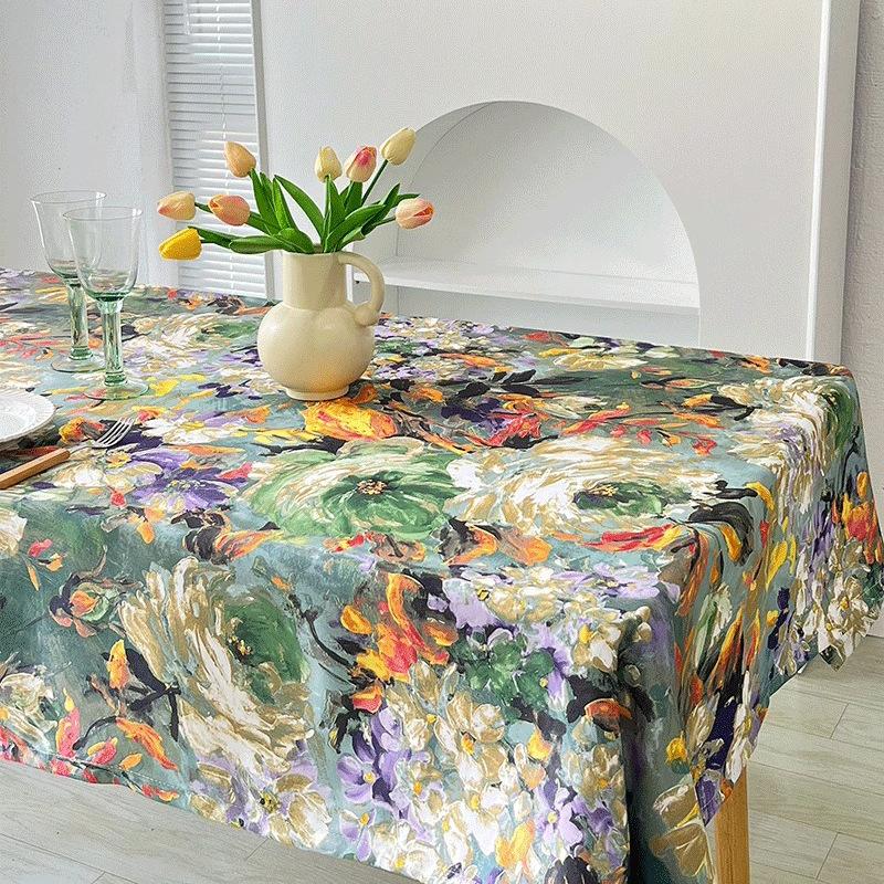 American Style Oil Painting Tablecloth Stain-resistant Home Table Cloth Dining Table Cloth Retro Waterproof Oil Proof Tablecloth