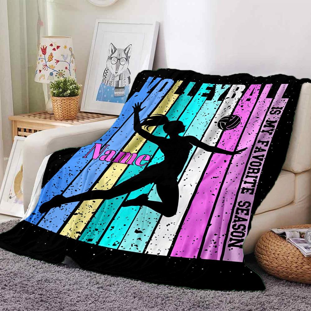 Volleyball Season Sports Art Gift Blanket Text Soft Cozy For Sofa Couch Office Bed Picnics For All Occasions Modern Style Ideal Gift For Friends