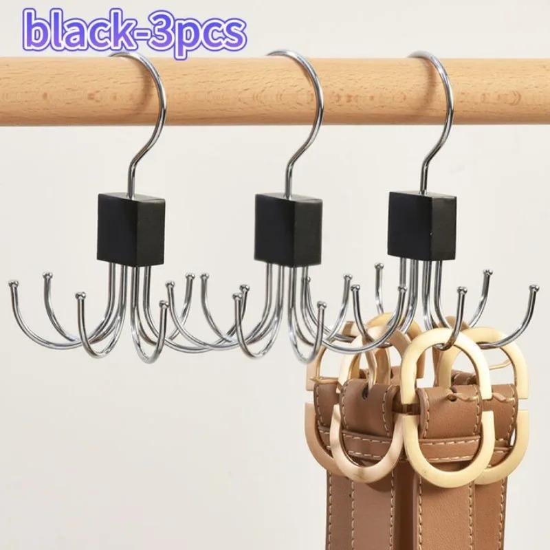 1/2/3PCS Solid Wood Rotatable Storage Hanger Hook Multi-Claw Bag Metal Belts Rack Organizer for Bras Ties Scarves Household Closet Accessories