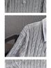 American Style Striped Cable Knit Polo Sweater - Men's Trendy Two-Piece Patchwork with Cleanfit Design