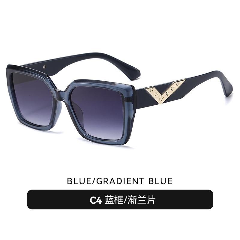 Retro V brand square large frame sunglasses new European and American fashion personality modern catwalk sunglasses