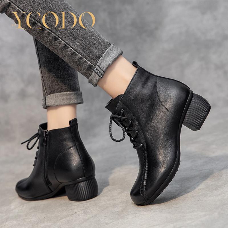 Winter Women Leather High Heel Warm Comfortable Shoes