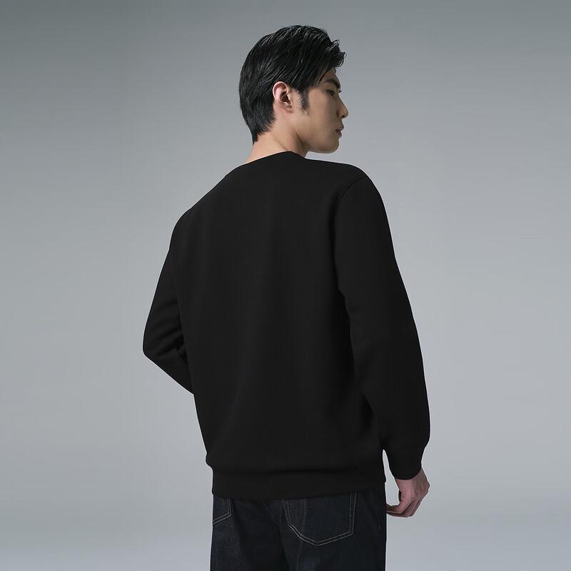 Lilang Men's Fleece-Lined Textured Jacquard Round Neck Long Sleeve T-Shirt