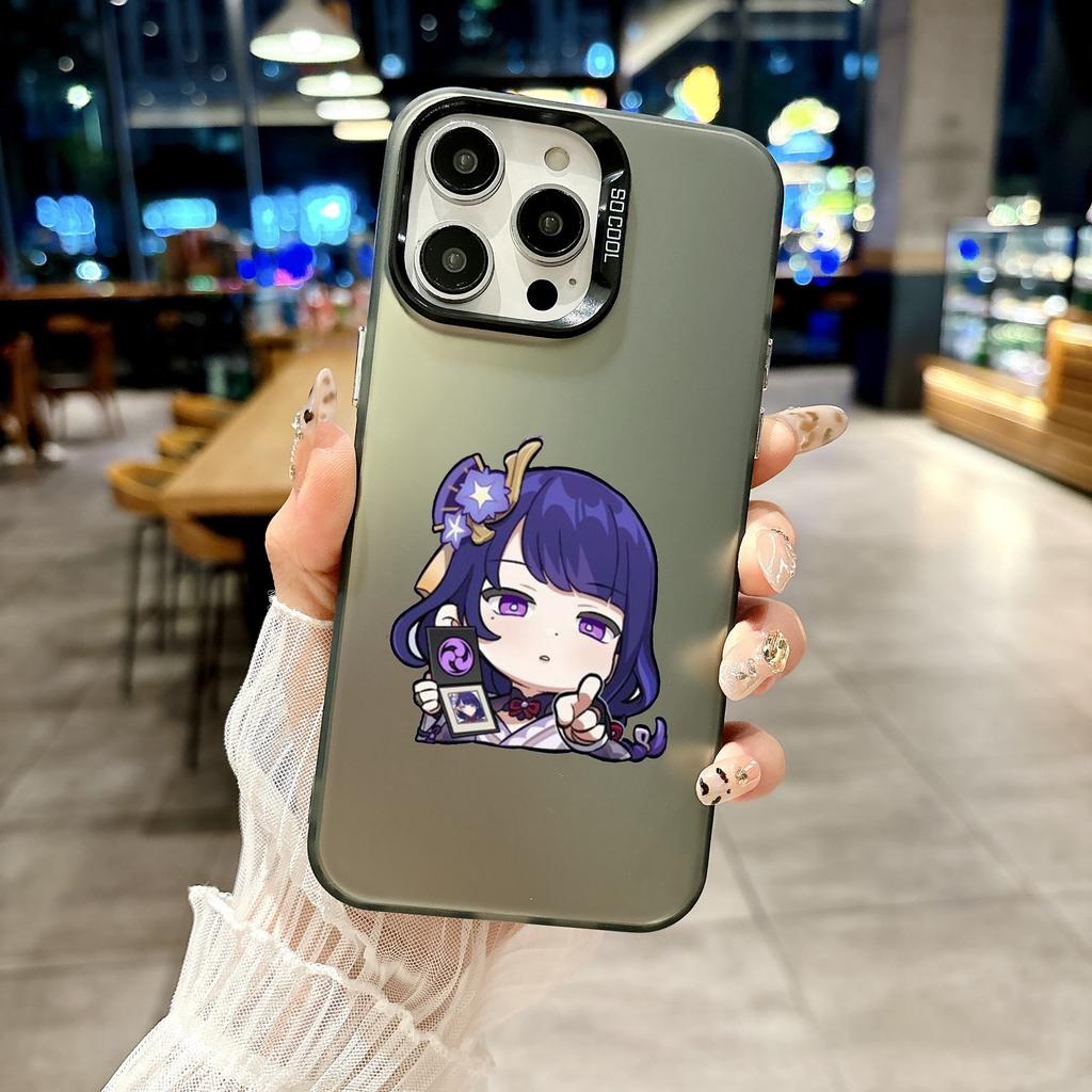Color Phone Case For iPhone 17 16E 16 11 15 14 Pro MAX 12 13 MINI 7 8 Plus XR SE Silver IMD Cover Kawaii Cartoon Genshin Impact