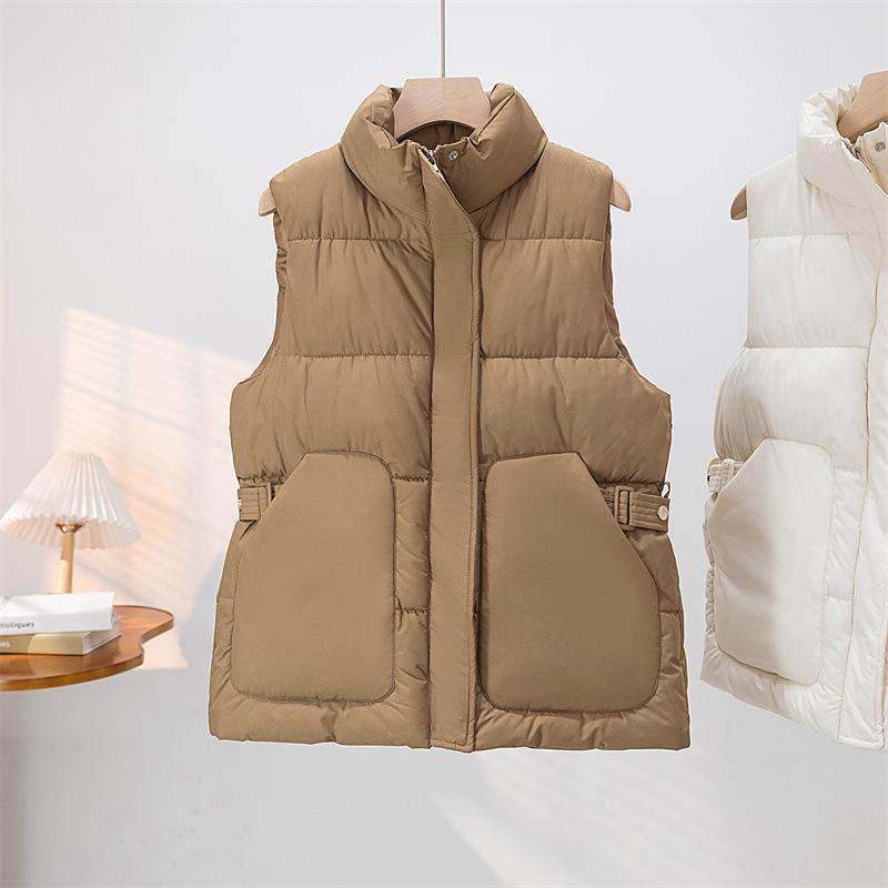 Down Vest for Women Winter Large Pockets High Collar Windproof Warmth Sleeveless Tops Vest Oversize Thickened Casual Vest