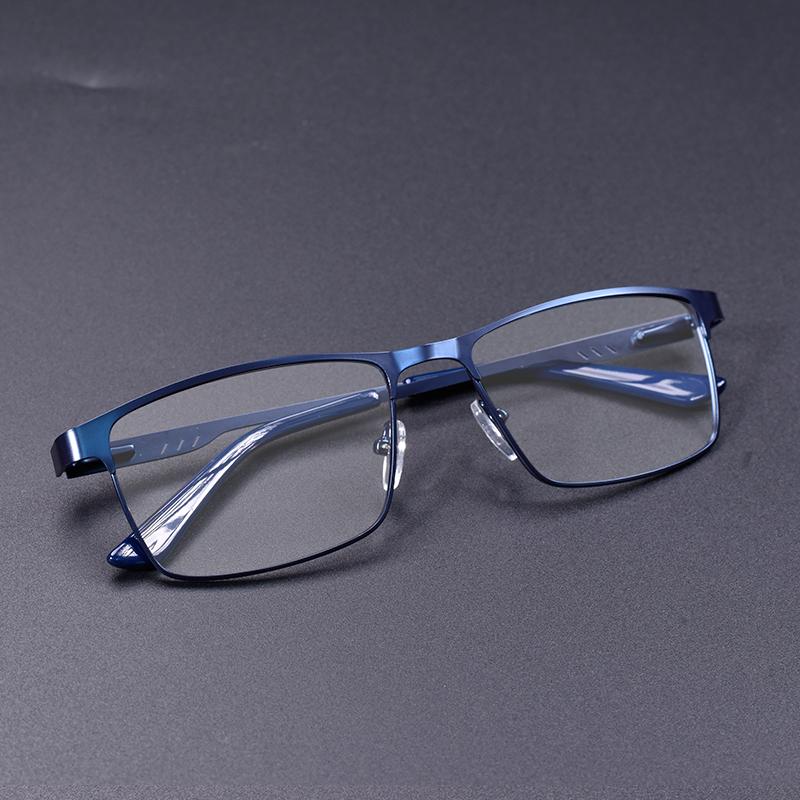 Fashion Metal Full Frame Blue Light Blocking Reading Glasses With Diopter Square Big Frame For Business Men +100 +200 +300