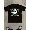 Herren Schwarz Kurzarm Rundhals T-Shirt mit Hockey Torwartmaske Grafik, lockere Passform weiches Baumwollgefühl für lässige Streetwear oder Spieltag