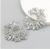 European and American Luxury Colorful Rhinestone Flower Stud Earrings for Women