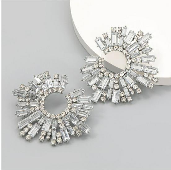 European and American Luxury Colorful Rhinestone Flower Stud Earrings for Women