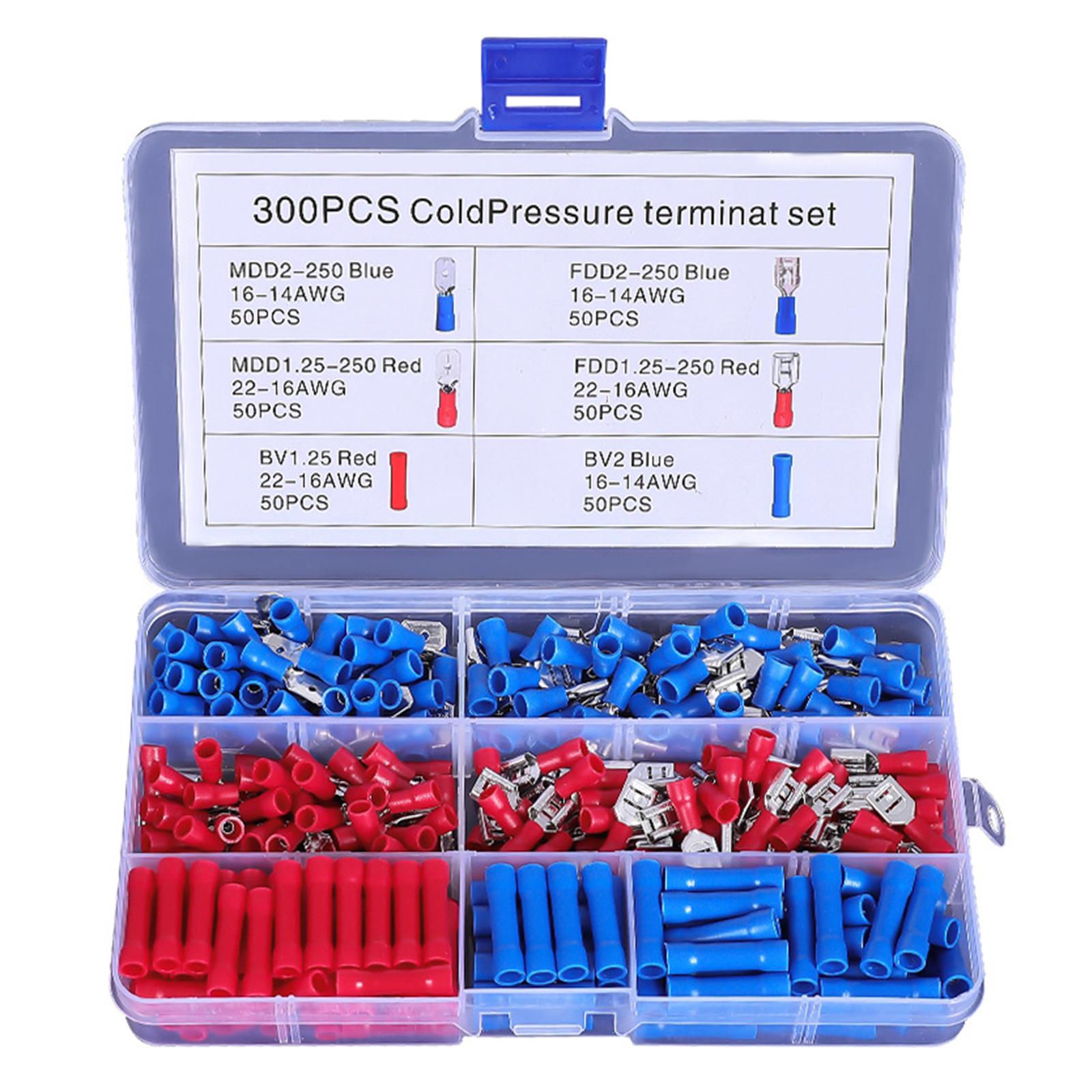 

300Pcs Crimp Connectors Male and Female Spade Connector Cold Pressed Wire Terminal Crimp Terminals Electrical Connectors