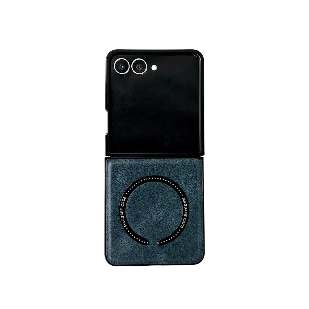 Magnetic Wireless Charging For Samsung Galaxy Z Flip 7 6 5 4 3 5G Flip7 Phone Case Luxury Leather for Magsafe Soft Bumper Cover