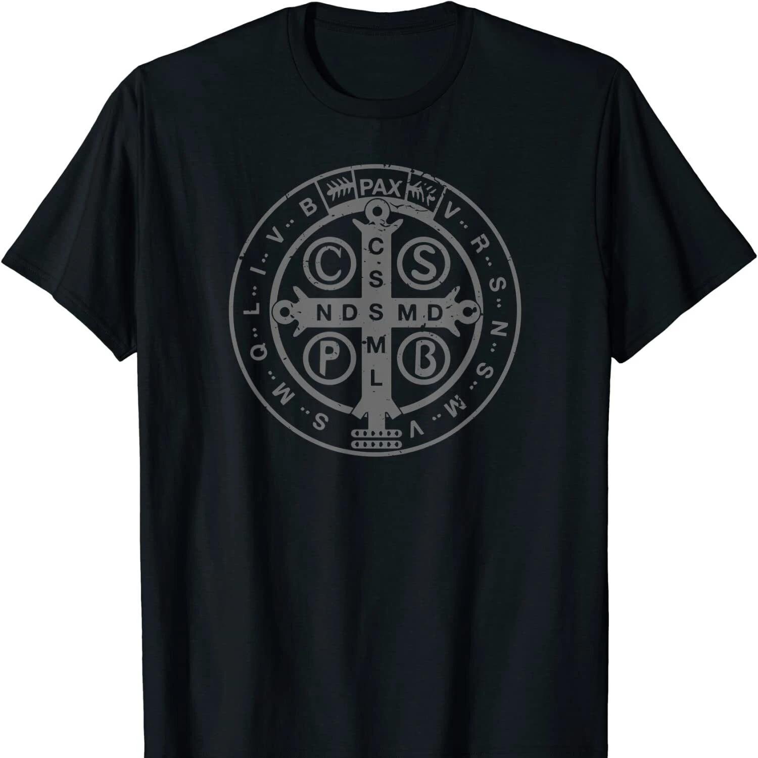 

Religious Catholic St. Benedict Medal - Christian Gift T Shirt New 100% Cotton Short Sleeve O-Neck T-shirt Casual Mens Top - ... S разноцветный