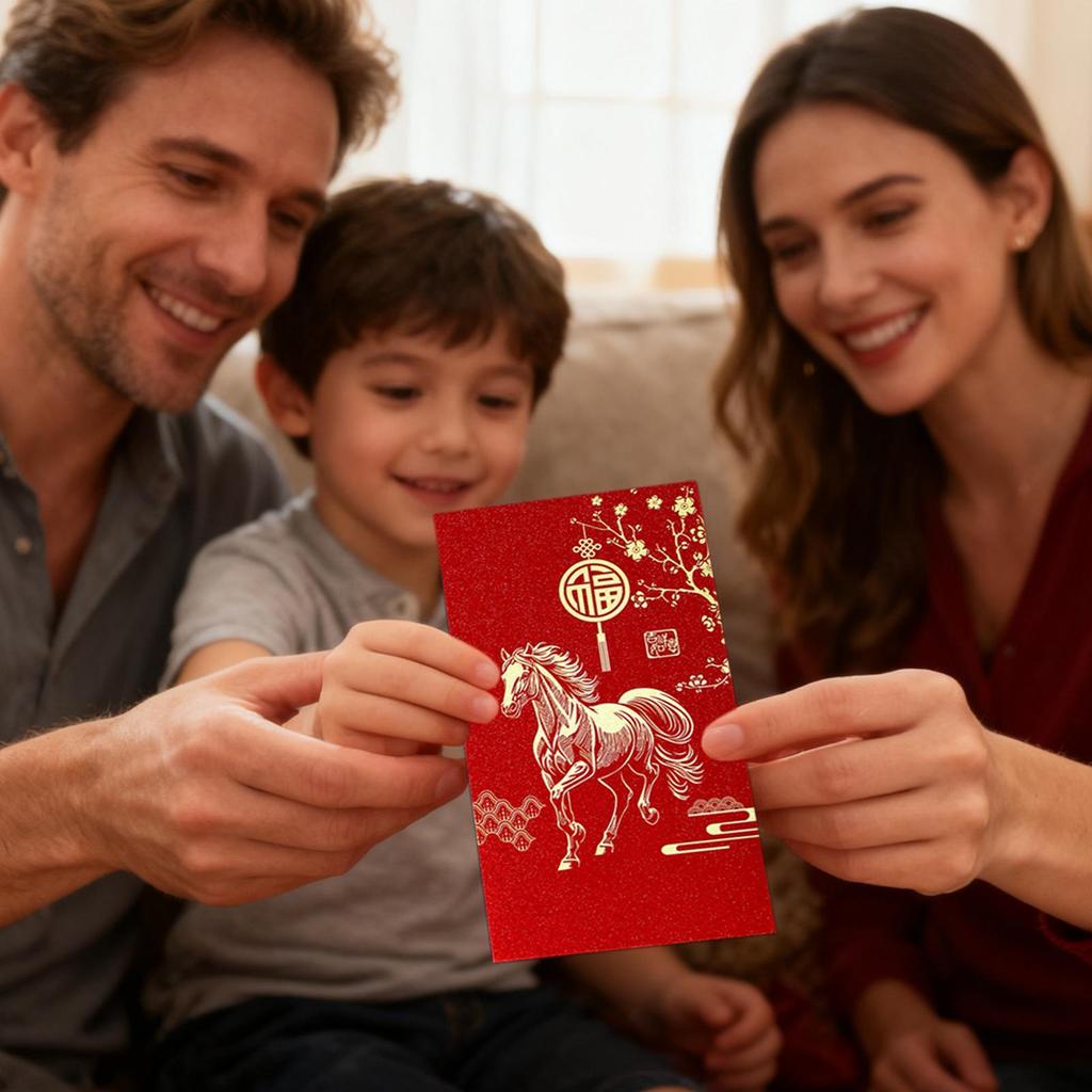 Röda kuvert för pengar 6 stycken Hästdesign Ficka 2026 Lyckosam molnmönster Kinesiskt nyår Röda kuvert för pojkar flickor