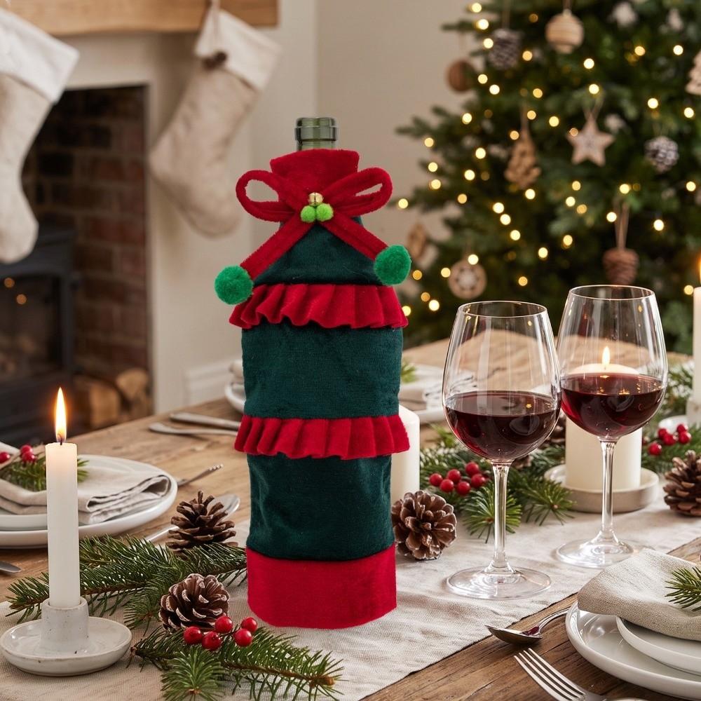 Bowknot Wine Bottle Cover Bow Ruffled Beer Bottle Cover Holiday Decoration Halloween Christmas