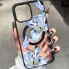Phone Case For IPhone 17 16 15 14 13 12 Pro Max 17e Plus Air 16E 11 Blue Lily Butterfly Pattern Protective Cover Magnetic Funda