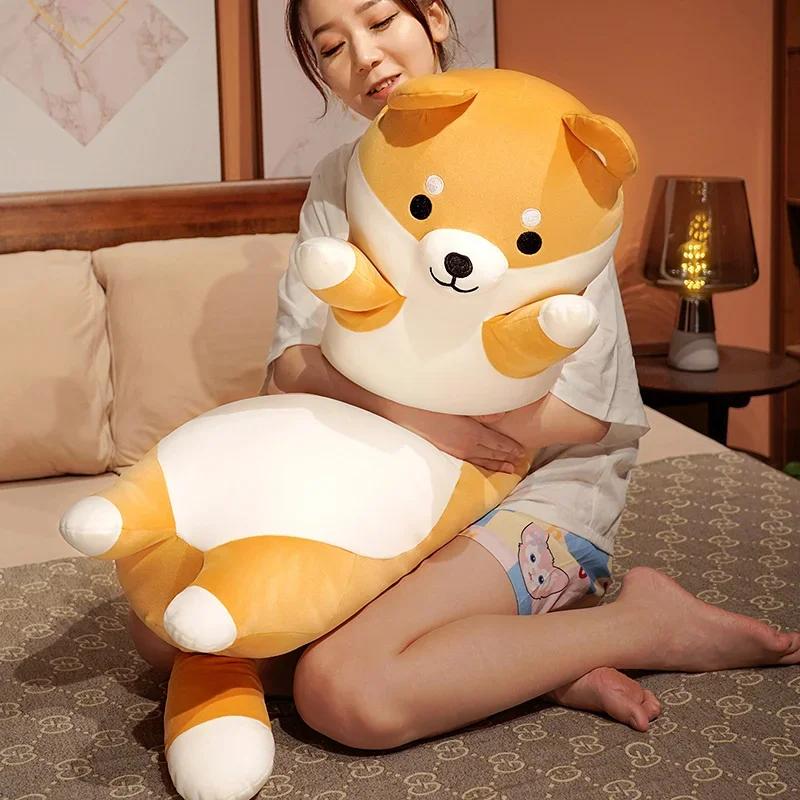 Kawaii Long Shiba Inu Pillow Dog Plush Toy Stuffed Doll Soft Sleep Pillow Cute Nap Pillow Home Decor Birthday Gift for Girls