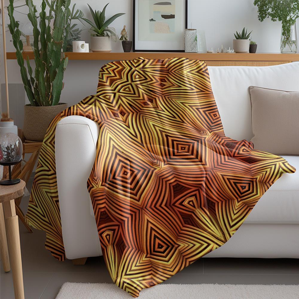 Psychedelic Geometric Pattern Blanket Fractal Throw Blanket Abstract Aztec Bed Blanket Vivid Orange Brown Designs