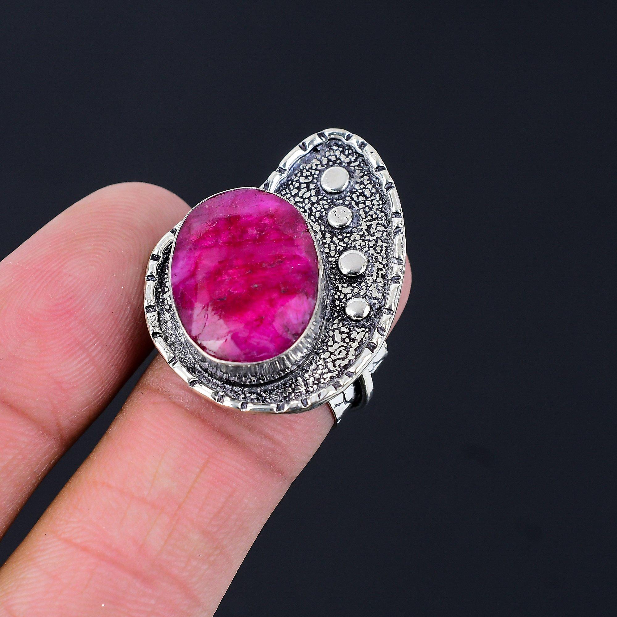 Womens day Deal Sterling Silver Kashmir Ruby Stone Solitaire Ring Jewelry US 8.5 8.5