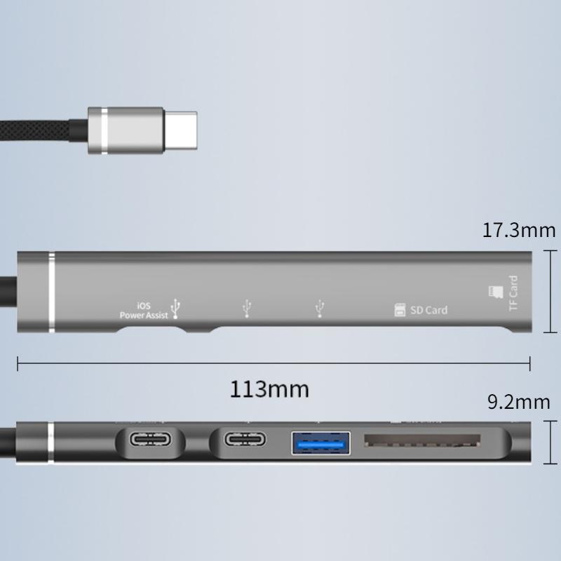 Type C Hub 2.0 with 5 Ports Aluminum Alloy USB 2.0 Hub Type C Splitter Extender for Laptop PC MacBook Pro Surface Pro and Mor