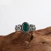 Vintage Thai Silver Egg Surface Colored Treasure Ring S925 Sterling Silver Inlaid With Natural Malachite Flowers Light Luxury Ring Women