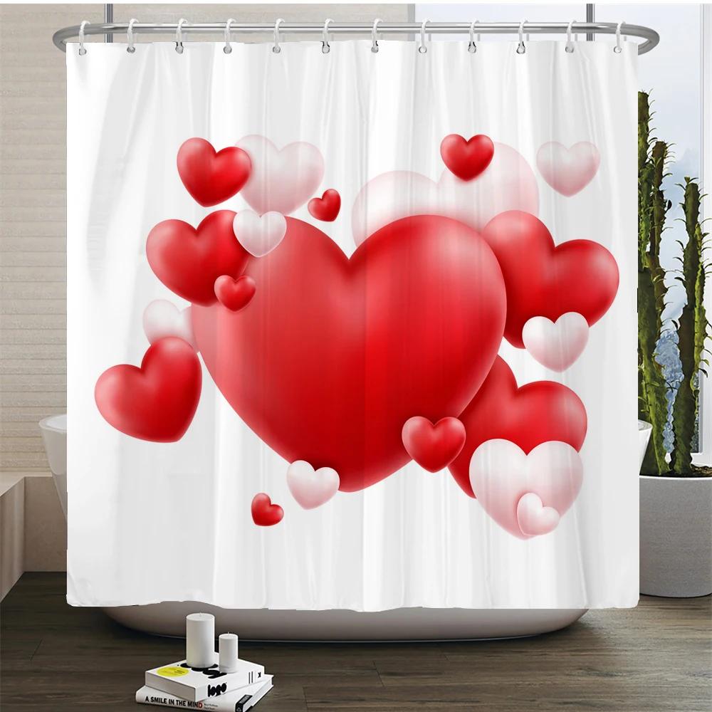 Love Heart Shower Curtain Romantic Red Pink Sexy Lips Waterproof Print Heart Pattern Bathroom Bathtud Decor Fabric With Hooks