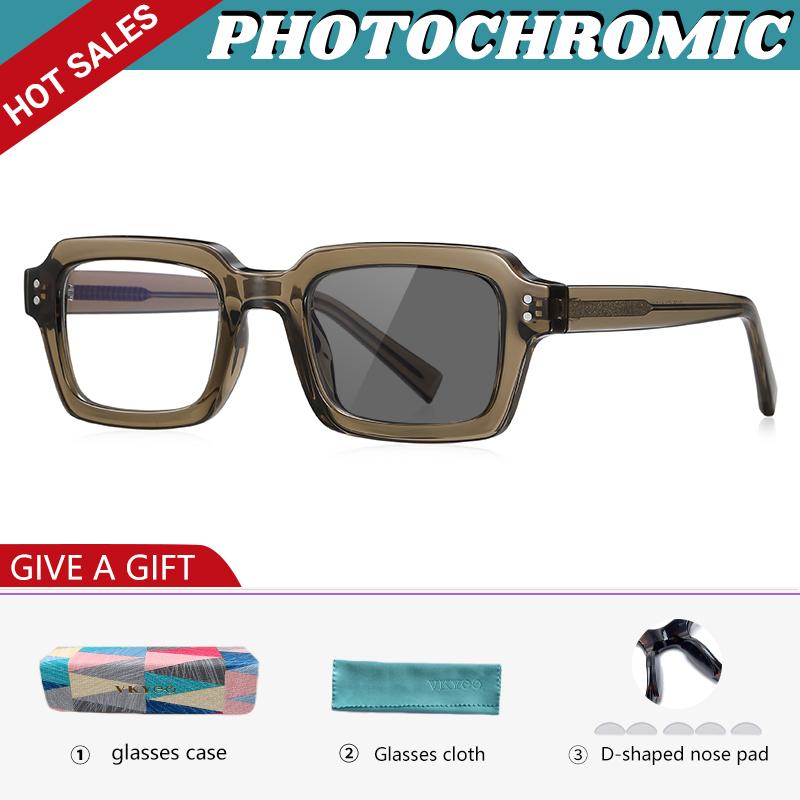 GENEVIEVE Simple Geometric Square Box Photochromic Anti-blue Light Glasses Polarized Sunglasses Can Be Customized Prescription