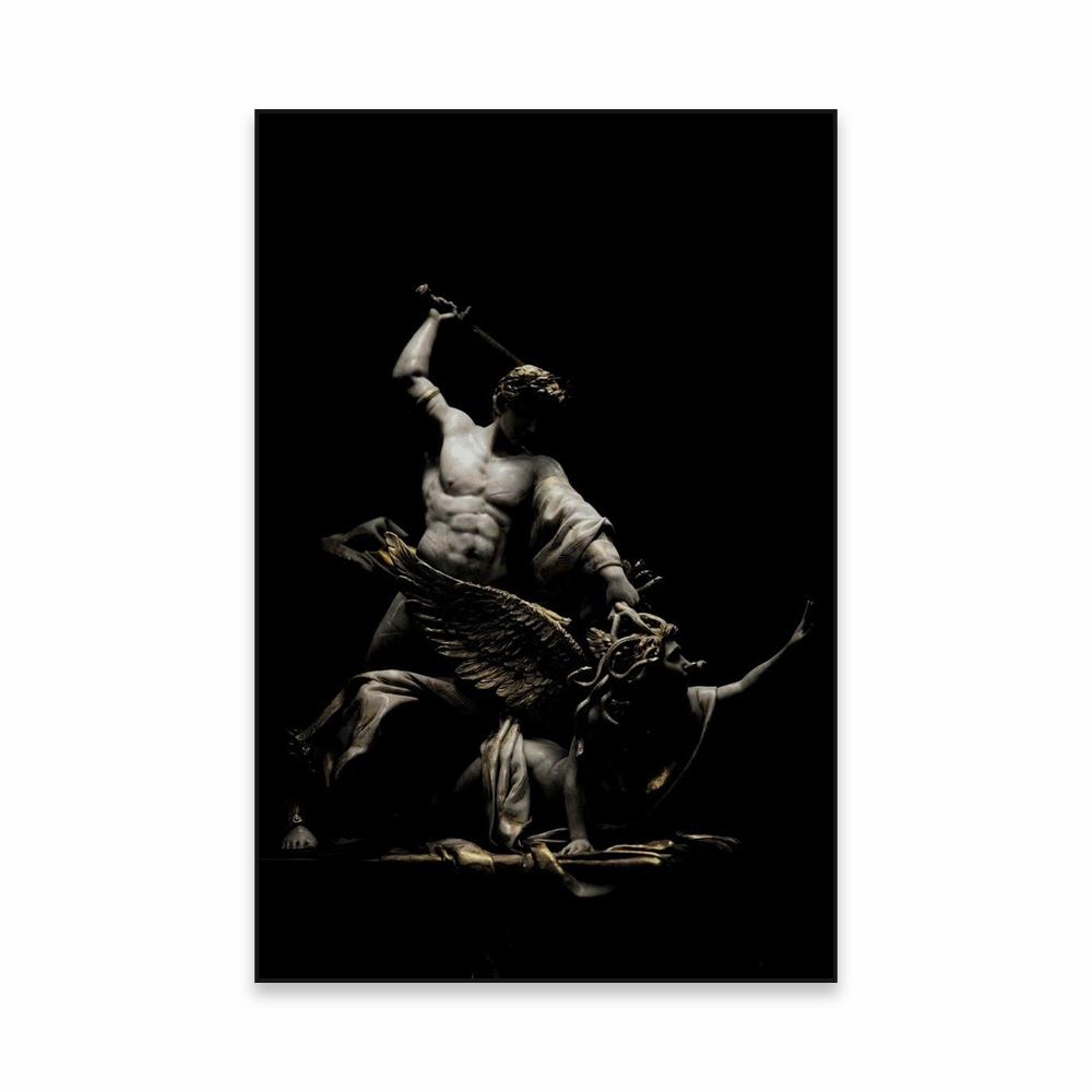 Perseus with the Head of Medusa Poster Black and White Ancient Greek God Wall Art Prints Canvas Painting Home Room Decoration