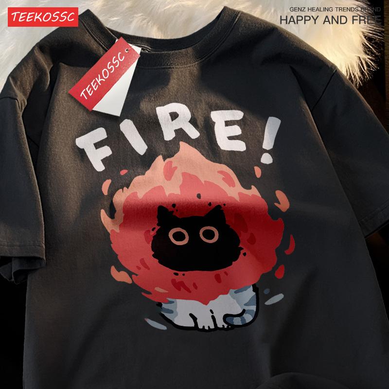 Fun And Cute Cat And Dog Pattern Men's T-shirt Pure Cotton Loose Tshirt  High-Quality T-Shirts Hip-Hop Cool Short Sleeved