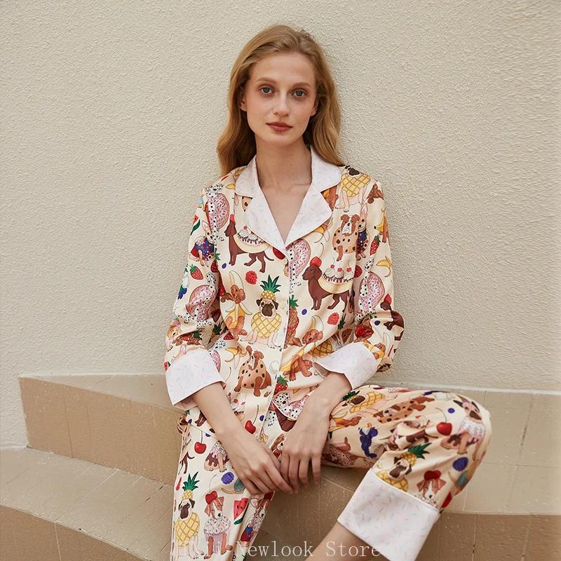 Newlook Fashion Comfortable Pajamas Women's High-end Sense  Style Lapel Spring and Summer Long Sleeve Home Suit