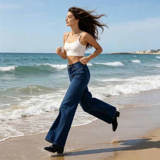 Wide Leg Jeans Zipper Fly Low Waisted Straight Leg Denim Pants Loose Stretchy