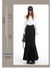 Women's Spring High Waist Elastic Fishtail Long A-line Skirt - Slimming, Large Hem, Hip-Hugging Design