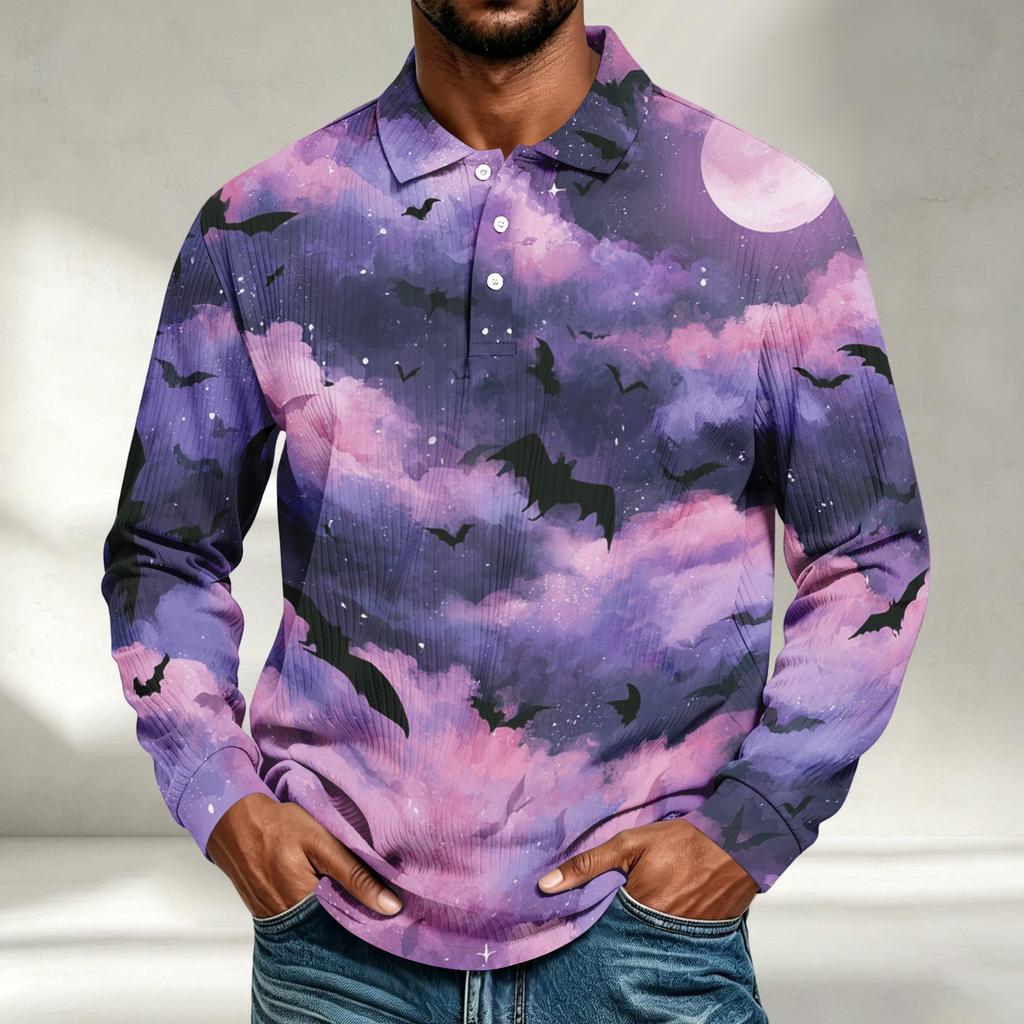 Men's Casual Halloween Print Long Sleeve Shirt Loose Fit