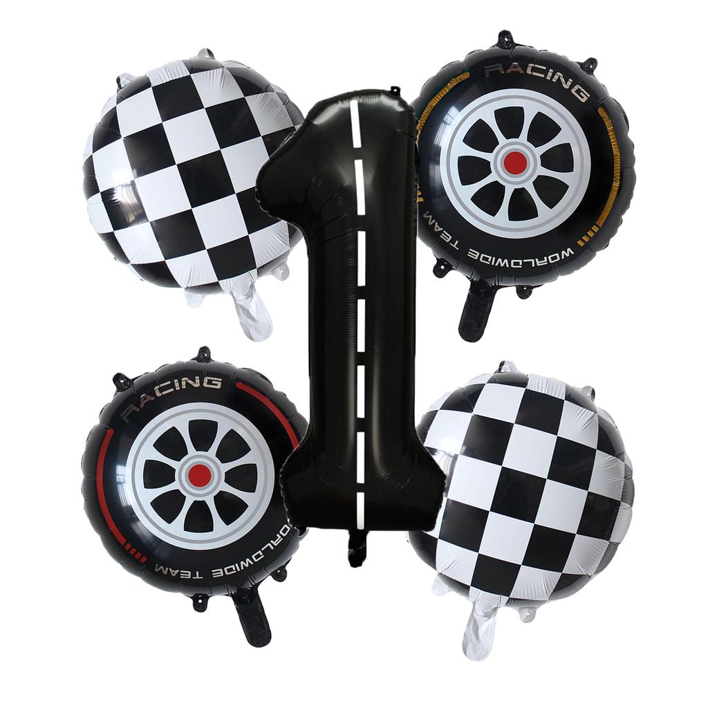 5pcs Race Car Balloon 40 Inch Racetrack Number Balloon 2 Black Baby Shower Boys Two Fast Birthday Race Car Theme Party Decorate