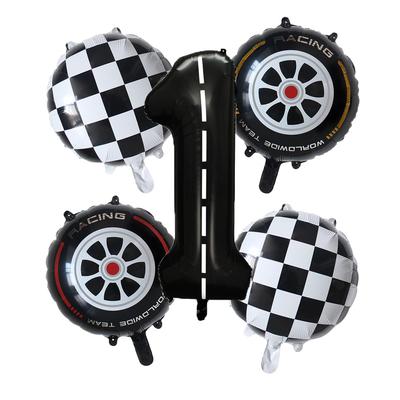 5pcs Race Car Balloon 40 Inch Racetrack Number Balloon 2 Black Baby Shower Boys Two Fast Birthday Race Car Theme Party Decorate