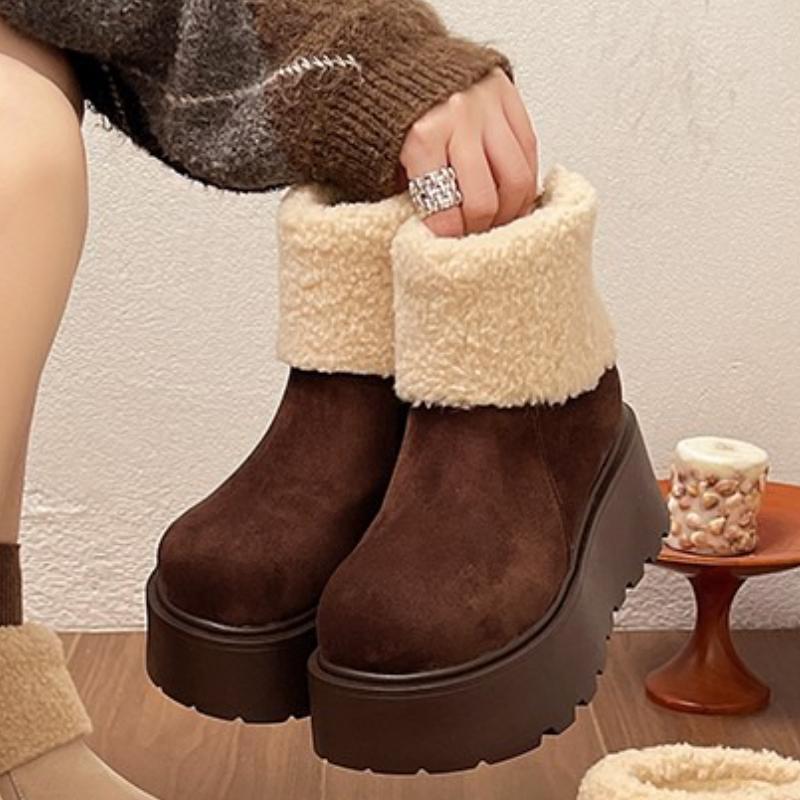 

Женские меховые зимние ботильоны на плоской платформе из замши, теплые короткие плюшевые хлопковые ботинки, новый бренд, кроссовки mujer botas 40