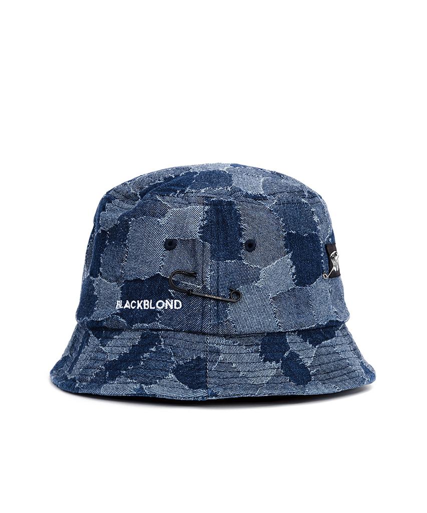 BLACKBLOND Vividi Defereration Patchwork Denim Bucket Hat (Blue)