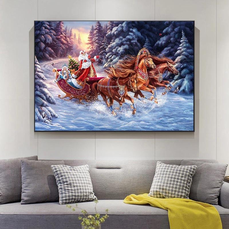 Christmas Decoration Santa Claus Elk Snowy Atmosphere Decoration Painting Modern Home Decoration Pictures No Frame