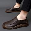 2025 Casual Leather Shoes Men's Soft Leather Large Size Foot Cover Hollowed Out and Breathable Summer Men's Leather Breathable and Comfortable