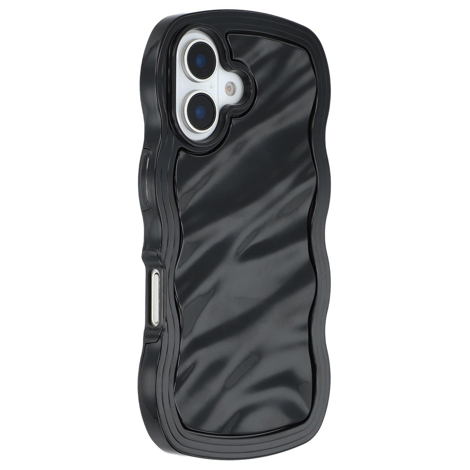

WT Series for iPhone 16 Case Wavy Edge Shockproof TPU+PC Phone Cover Black