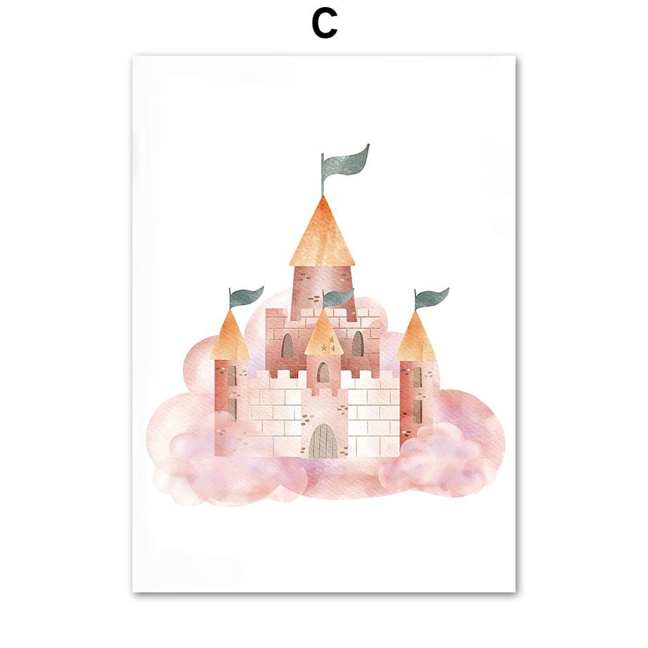 Pink Lovely Dance Girl Castle Unicorn Swan Wall Art Canvas Painting Nordic Posters And Prints Wall Pictures For Kids Room Decor