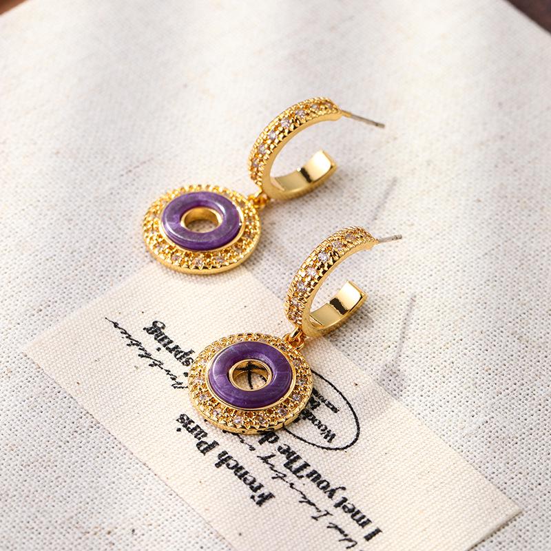 

Retro Geometric Amethyst Zircon Sterling Silver Earrings for Women