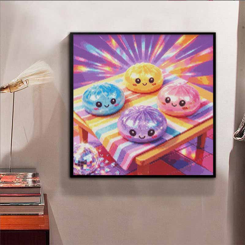 DIY Diamond Painting Kit Cute Colorful Kawaii Mochi Bun Design Full Drill Rhinestone Canvas Art Home Wall Decor Gift Fun Craft