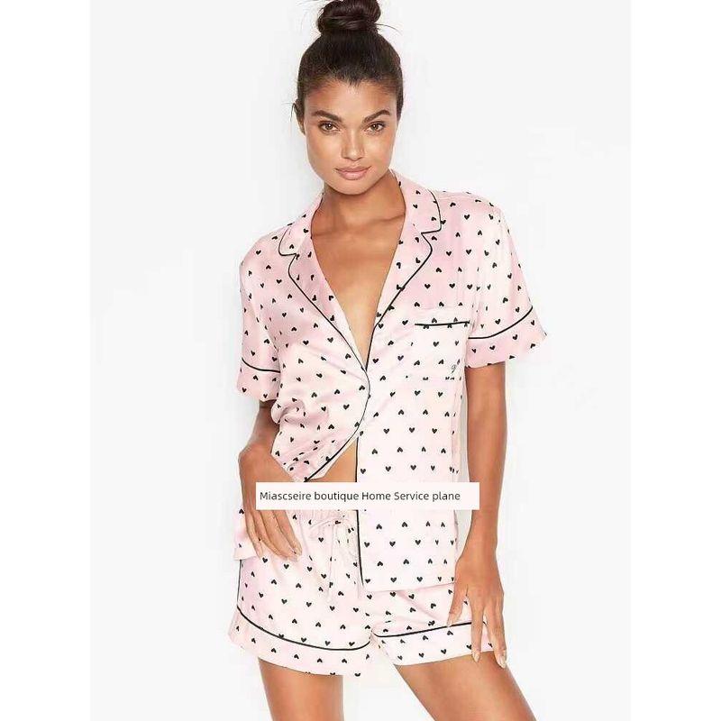 Vido Artificial Silk Silks and Satins Pajamas Women's Pink Small Heart Long Sleeves Pants Comfortable Homewear Spring/Autumn/Summer Secret