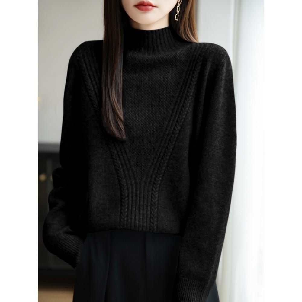 Stickad baslagertröja med halvhög krage för kvinnor, Tjock och varm tröja, Mjuk och bekväm topp för innerlager