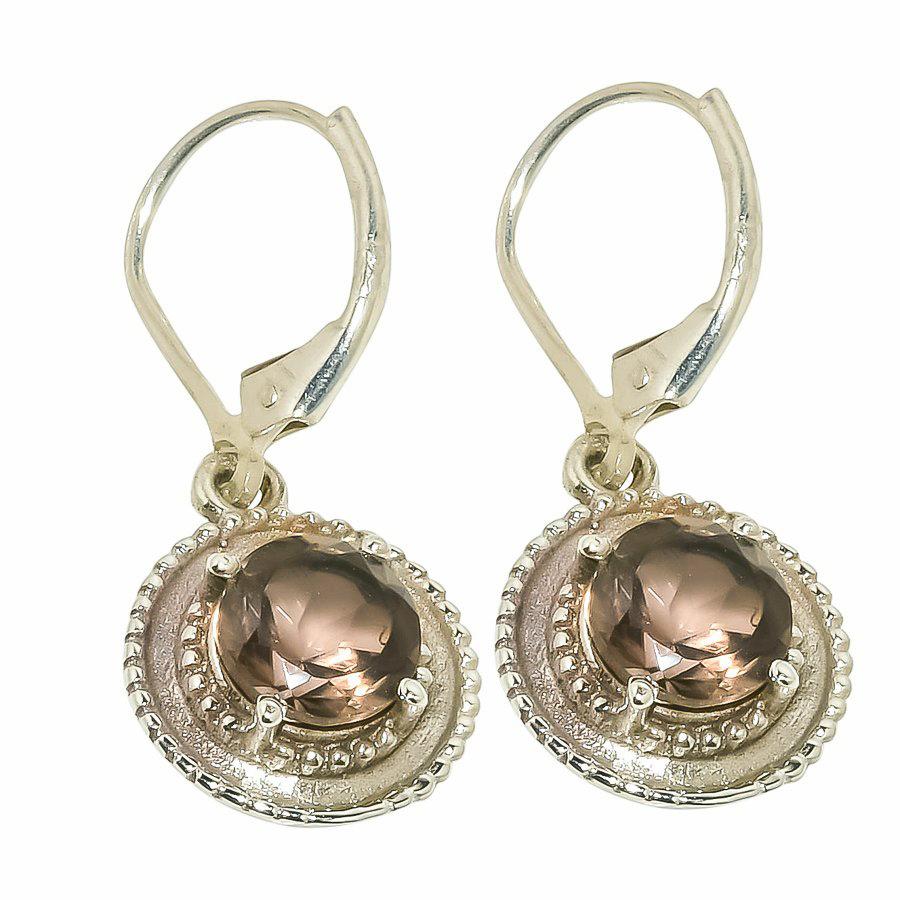 Natural Smoky Topaz Gemstone 925 Solid Sterling Silver Gift Earring 1.25" G8Q31